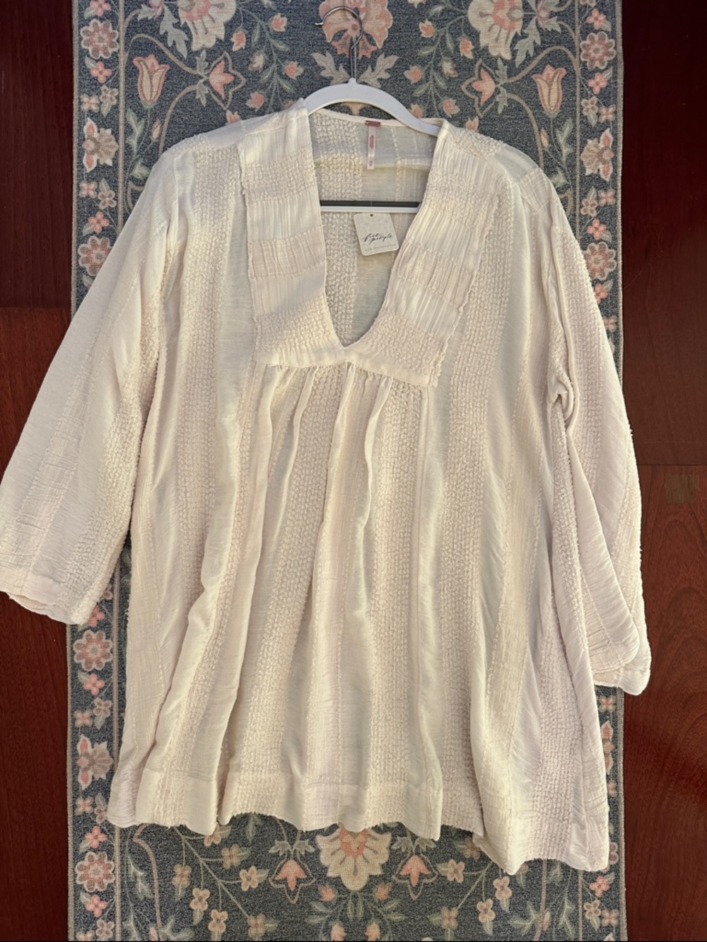 Free People Cream Textured V-Neck Tunic